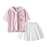 Girl Printed Pattern T-Shirt With Shawl Combo Short Pleated Skirt 2-Pieces Sets by MyKids-USA™