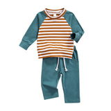 Baby Striped Pattern Contrast Design Hoodies Combo Solid Pants Sets by MyKids-USA™