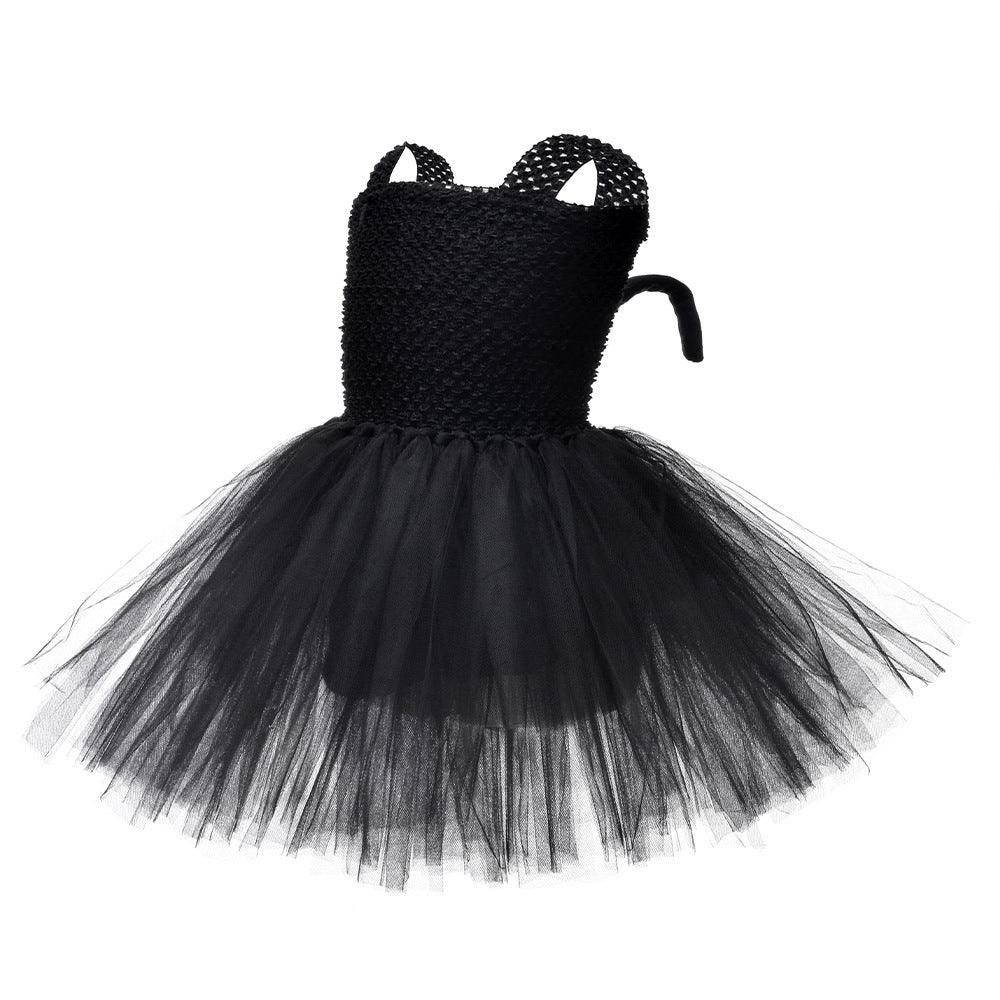 Children’s Halloween Solid Color Cat Costume Mesh Tutu Dress & 1-Piece Jewelry Sets by MyKids-USA™ - Vysn