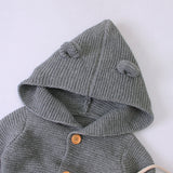 Baby 1pcs Cable Knitted Graphic Button Front Design Rompers With Hairball Patched Hat by MyKids-USA™