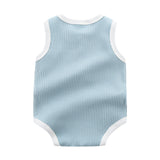 Baby Boy Solid Color Neck Buttoned Design Sleeveless Round Collar Onesies by MyKids-USA™