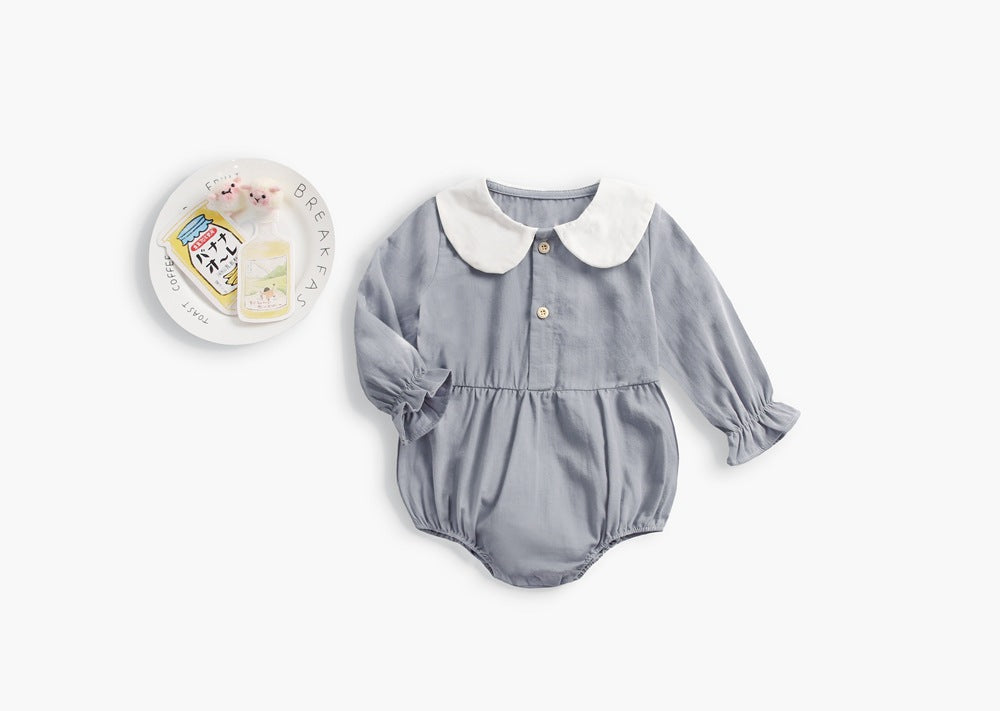 Baby Girl Doll Collar Design Solid Color Long Sleeve Onesies With Buttons by MyKids-USA™