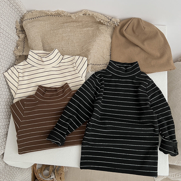 Baby Striped Pattern High Turtle Nack Soft Cotton Comfy Shirt by MyKids-USA™