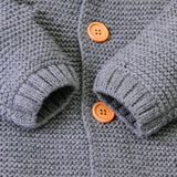 Baby 1pcs Cable Knitted Graphic Button Front Design Rompers With Hairball Patched Hat by MyKids-USA™