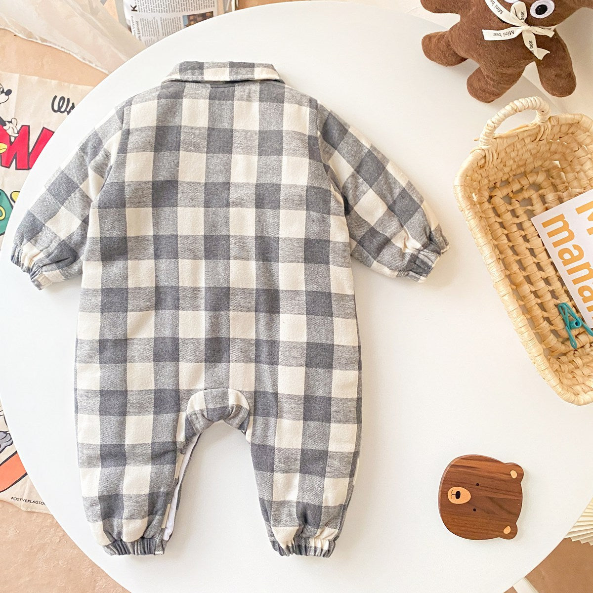 Baby Boy Plaid Pattern Snap Button Front Long-sleeved Thick Rompers by MyKids-USA™