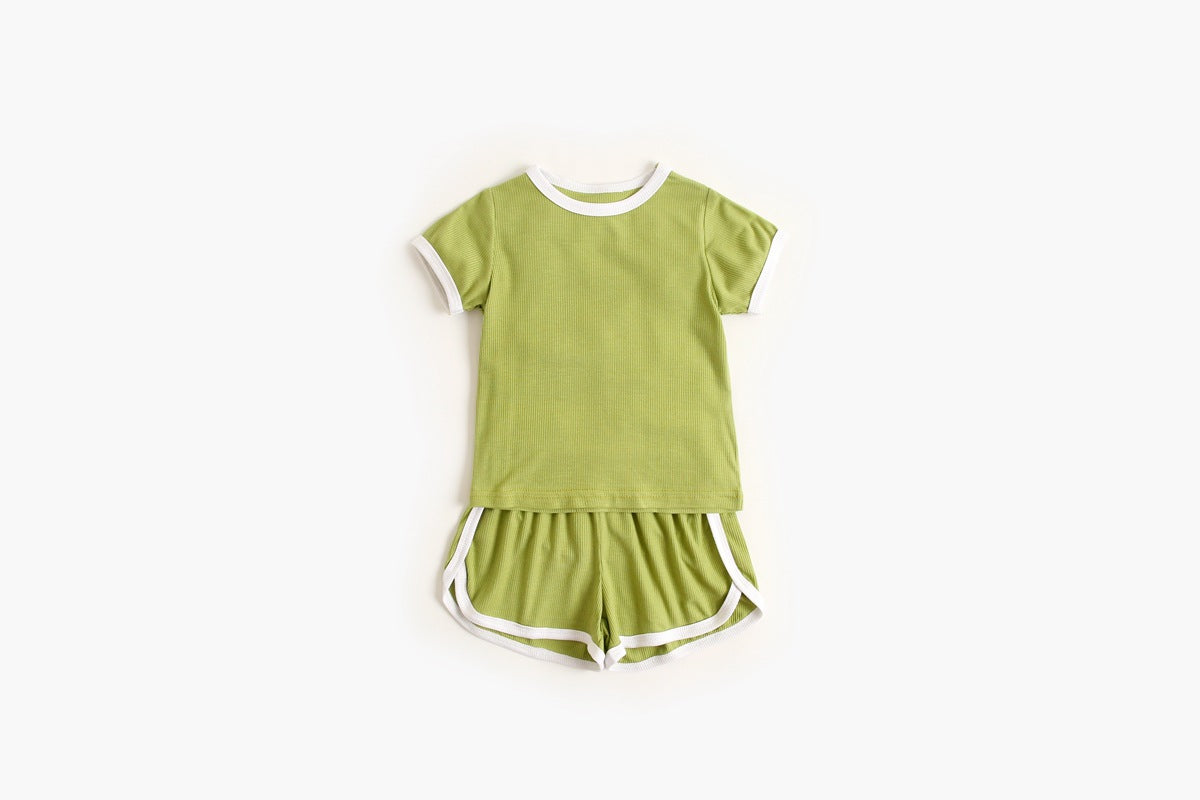 Baby Solid Color Neck Color Matching Design Sports Sets In Summer by MyKids-USA™