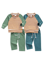 Baby Striped Pattern Contrast Design Hoodies Combo Solid Pants Sets by MyKids-USA™