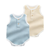 Baby Boy Solid Color Neck Buttoned Design Sleeveless Round Collar Onesies by MyKids-USA™