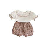 Baby Solid Color Puff Sleeve Blouses Combo Shorts Sets by MyKids-USA™