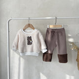 Baby Bear Embroidered Pattern Plush Hoodies Combo Pants  Pieces Sets by MyKids-USA™