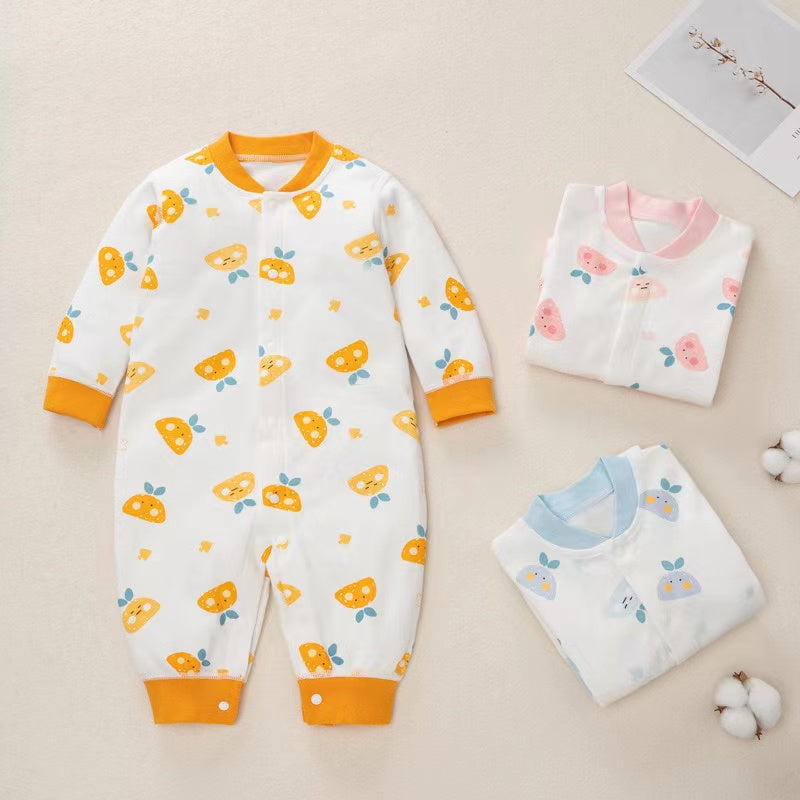 Baby Cartoon Pattern Button Front Design Long Sleeves Cotton Romper by MyKids-USA™