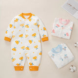 Baby Cartoon Pattern Button Front Design Long Sleeves Cotton Romper by MyKids-USA™