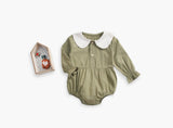 Baby Girl Doll Collar Design Solid Color Long Sleeve Onesies With Buttons by MyKids-USA™