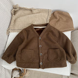 Baby Boy And Girl Solid Color Single Breasted Design V-Neck Thermal Autumn Jacket by MyKids-USA™