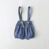 Baby Girl Solid Color Tee Combo Denim Strap Shorts 1-Piece Sets by MyKids-USA™