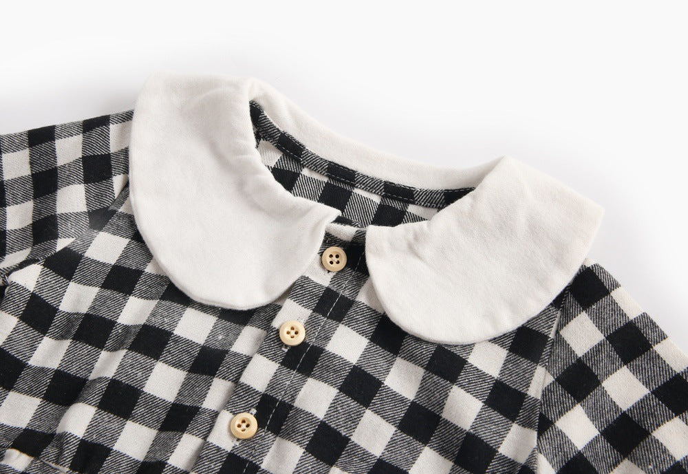 Baby Girl Plaid Pattern Doll Collar Design Long Sleeve Onesies With Buttons by MyKids-USA™