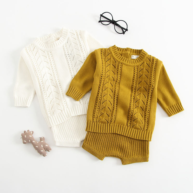 Baby Solid Color Hollow Carved Design Knitwear Sets by MyKids-USA™