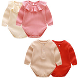 Baby Solid Color Ruffle & Buttoned Design Long-Sleeved O-Neck Onesies by MyKids-USA™