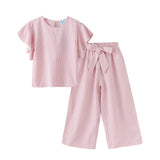 Girl Striped Pattern Tops Combo Bow Belt Pants Summer 1-Pieces Sets by MyKids-USA™