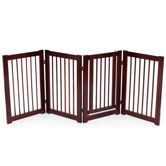 30 Inch Tall 4-Panel Freestanding Pet Gate Wooden Dog Fence-Brown