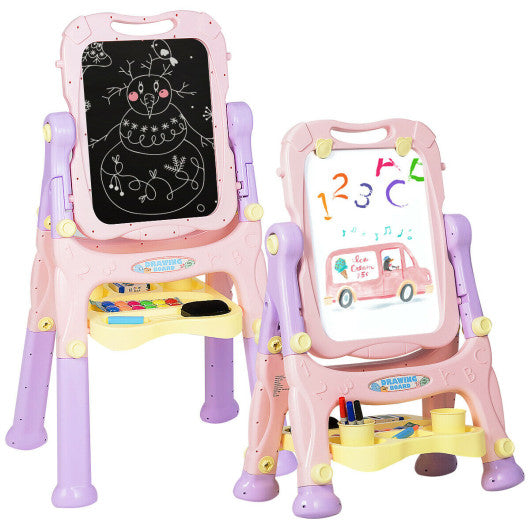 Kids Height Adjustable Double Side Magnetic Art Easel-Purple