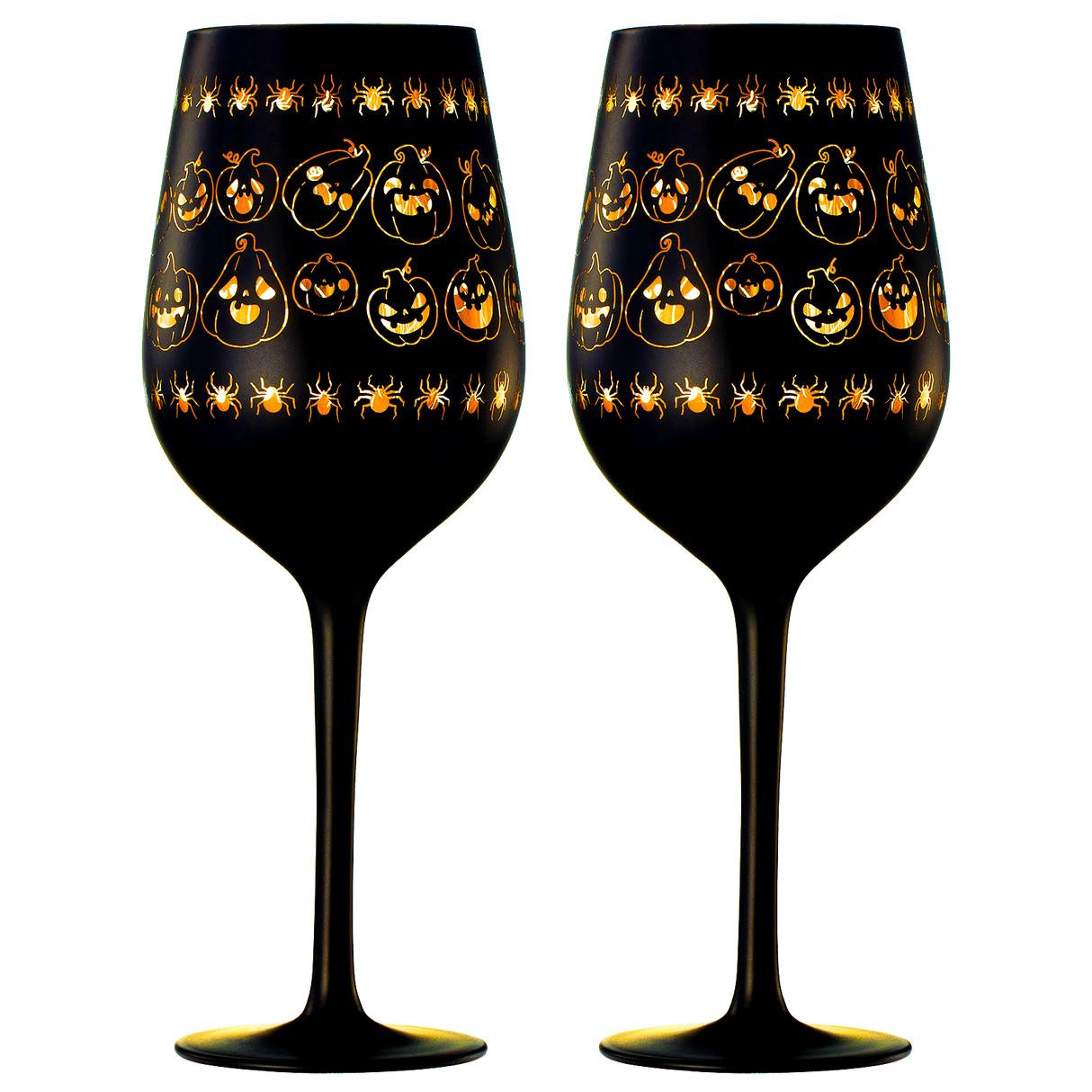 Crystal Halloween Stemmed Wine Glasses - Set of 2 - Pumpkin Themed Vibrant Black & Gold Spooky Ghost Pattern Frosted Glass, Perfect for Themed Gothic Parties Trick Or Treat Gifts for Him Her (16 OZ) by The Wine Savant