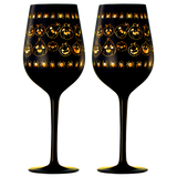 Crystal Halloween Stemmed Wine Glasses - Set of 2 - Pumpkin Themed Vibrant Black & Gold Spooky Ghost Pattern Frosted Glass, Perfect for Themed Gothic Parties Trick Or Treat Gifts for Him Her (16 OZ) by The Wine Savant