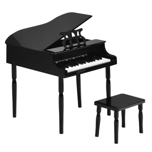 30-Key Wood Toy Kids Grand Piano with Bench & Music Rack-Black