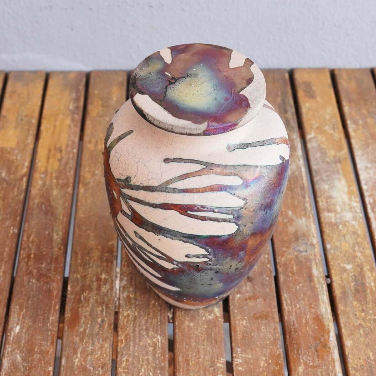 RAAQUU Omoide Ceramic Urn (Pre-Order) for Adult Remains - Raku Pottery 170 cubic inches Unique Handmade Cremation Vessel for Ashes, Pets, Cats, Dogs by RAAQUU