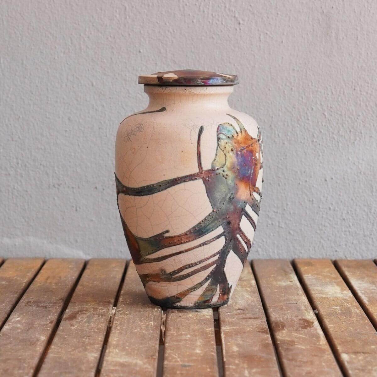 RAAQUU Omoide Ceramic Urn (Pre-Order) for Adult Remains - Raku Pottery 170 cubic inches Unique Handmade Cremation Vessel for Ashes, Pets, Cats, Dogs by RAAQUU