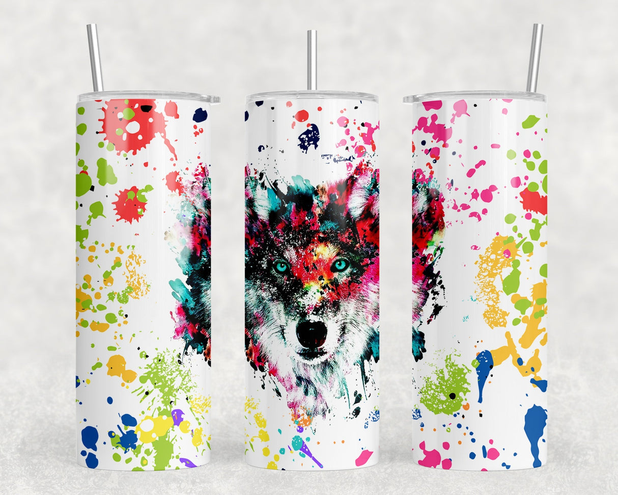 Rainbow Wolf|Skinny Tumbler|Optional Bluetooth Speaker| Speaker Color Varies by Rowdy Ridge Co