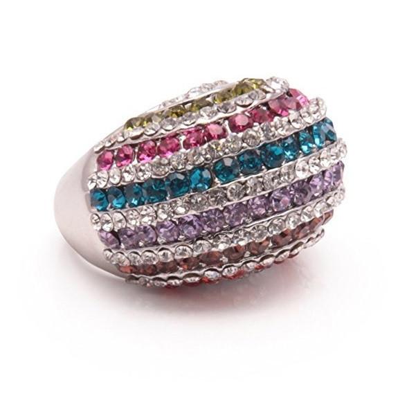 Designer Inspired Silver and Crystal Diamante 'Rainbow' Cocktail Ring by Liberty Charms USA