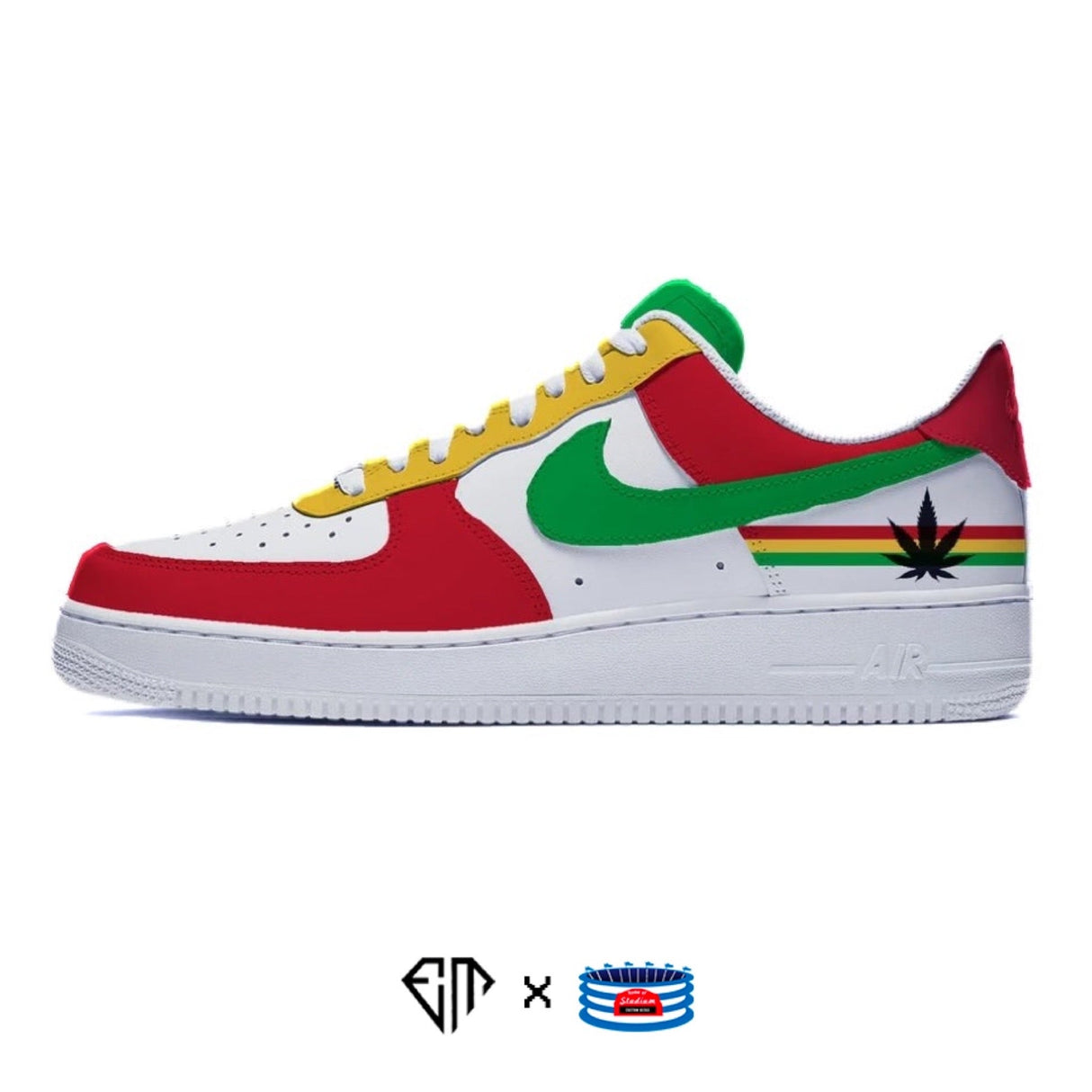 "Rasta" Nike Air Force 1 Low Shoes by Stadium Custom Kicks