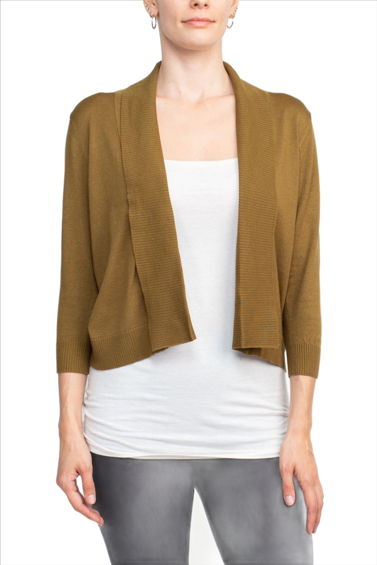 Esperanza Open Front 3/4 Sleeve Cropped Rayon Cardigan by Curated Brands