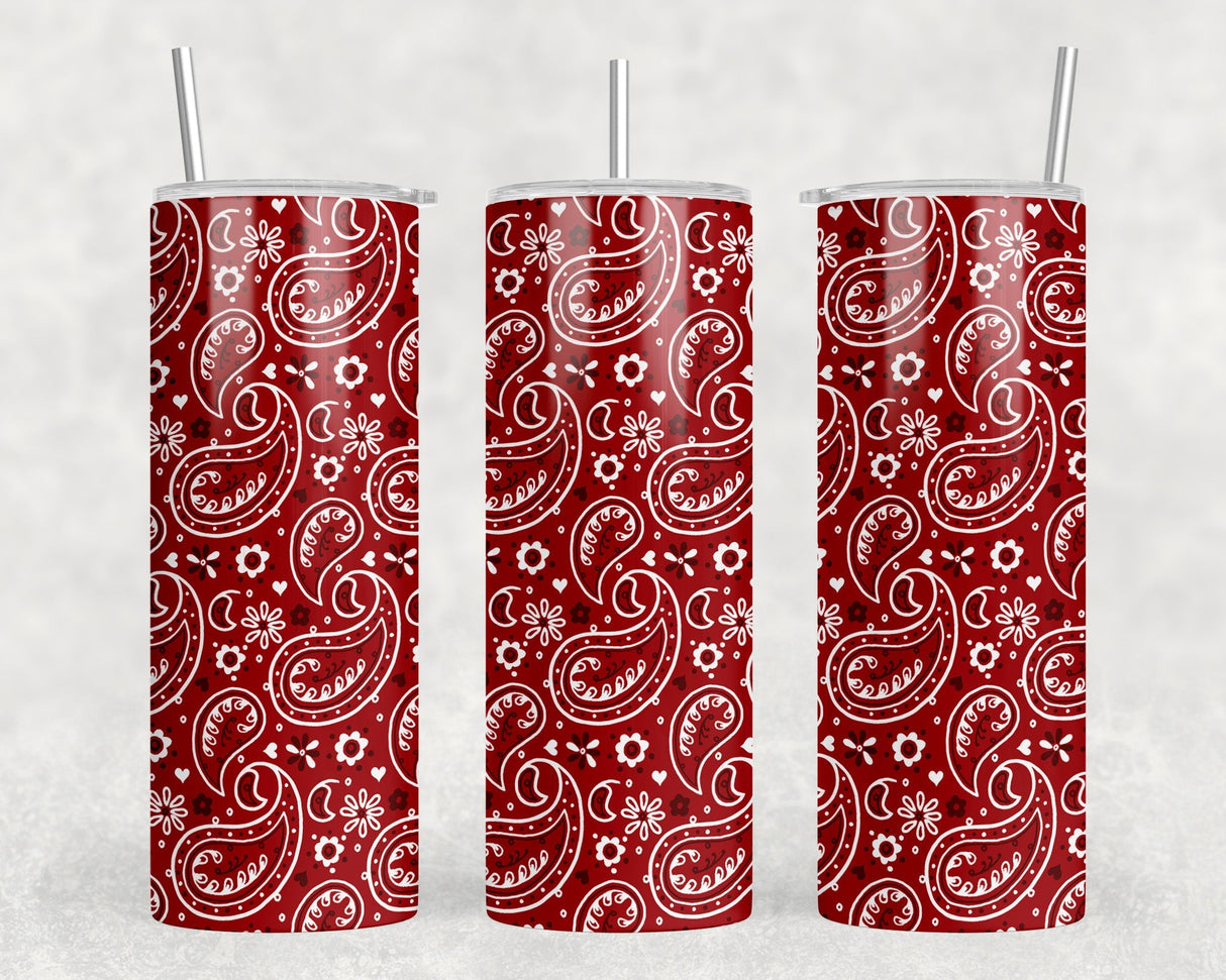 Red Paisley  - 20 oz Steel Skinny Tumbler - Optional Blue Tooth Speaker - Speaker Color will Vary by Rowdy Ridge Co