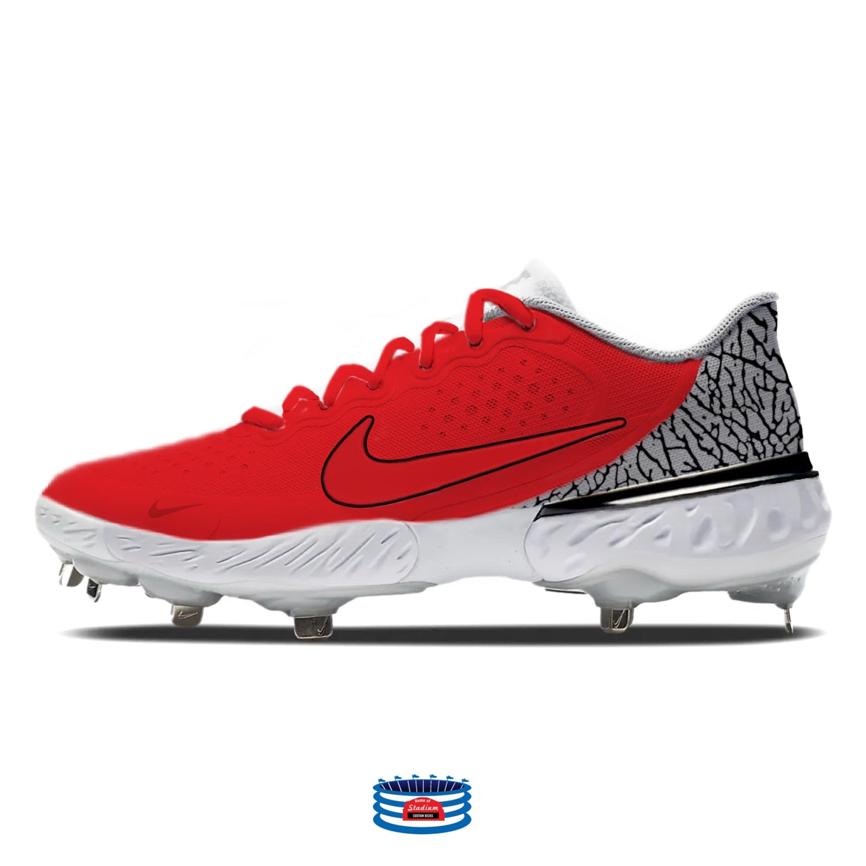 "Red Print" Nike Alpha Huarache Elite 3 Low Cleats by Stadium Custom Kicks