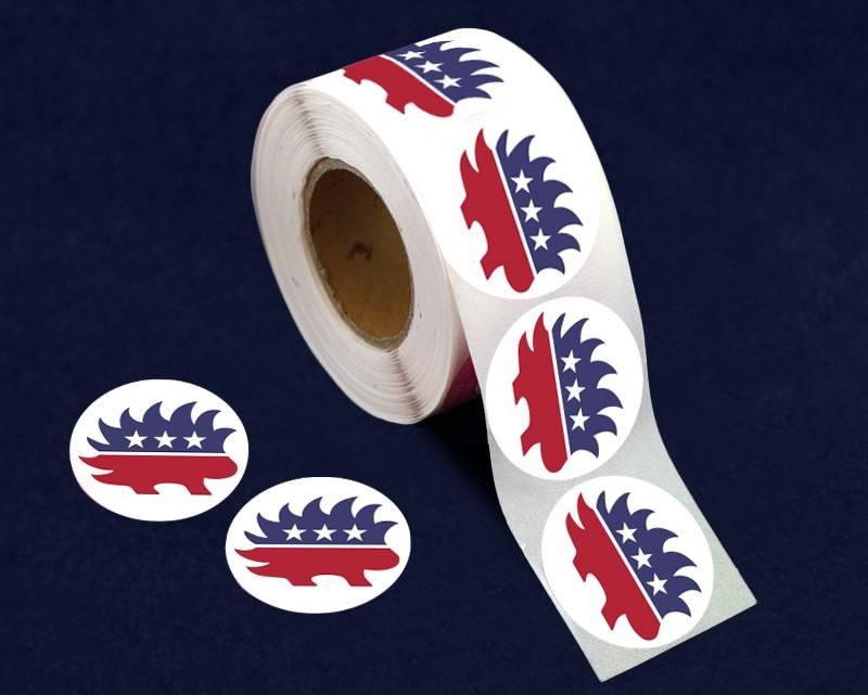 Red White & Blue Porcupine Libertarian Stickers (250 per Roll) by Fundraising For A Cause