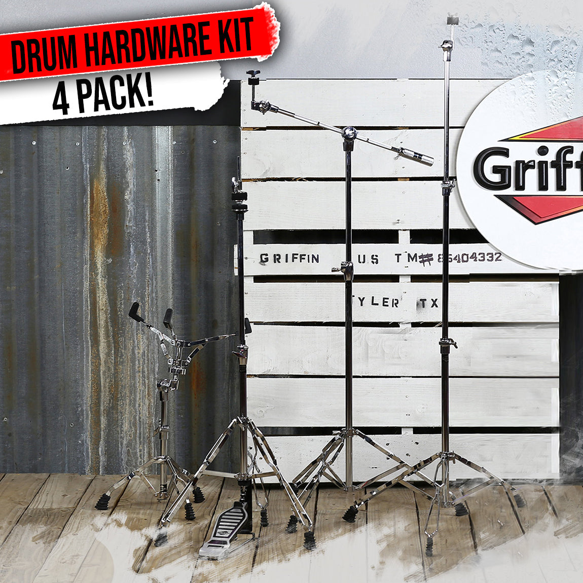 GRIFFIN Cymbal Stand Hardware Pack 4 Piece Set - Full Size Percussion Drum Hardware Kit Mount by GeekStands.com