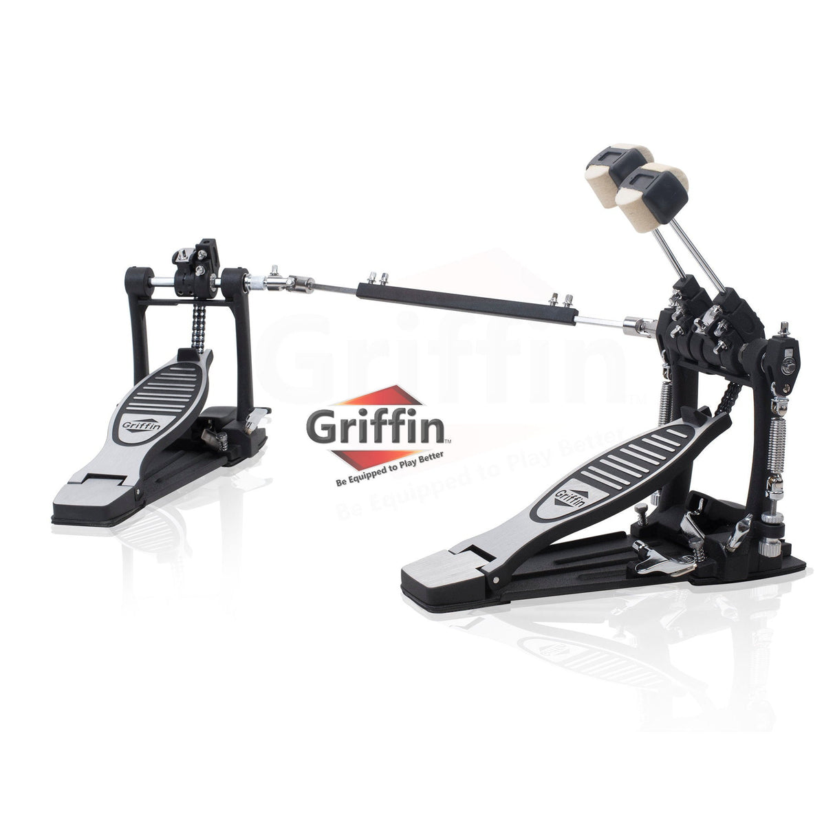 Double Kick Drum Pedal for Bass Drum by GRIFFIN - Deluxe Twin Set Foot Pedal - Quad Sided Beater Heads - Dual Pedal Two Chain Drive Hardware by GeekStands.com