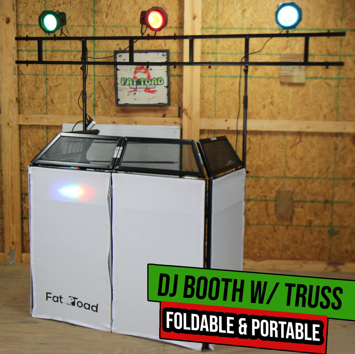 DJ Booth Tabletop With 8FT Lighting Truss Stand Package by FAT TOAD - Foldable Panel Portable Stage by GeekStands.com