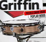 Piccolo Snare Drum 13" x 3.5" by GRIFFIN - 100% Poplar Shell with Oak Wood Finish & Coated Drum Head by GeekStands.com