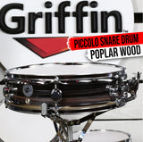 Piccolo Snare Drum 13" x 3.5" by GRIFFIN - 100% Poplar Shell Zebra Wood Finish & Coated Drum Head by GeekStands.com