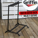 Five Guitar Rack Stand by GRIFFIN - Holder for 5 Guitars & Folds Up For Transport Neoprene Padding by GeekStands.com