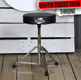 Drum Throne Stand by GRIFFIN | Padded Drummer’s Seat | Comfortable Drum Set Percussion Chair for Adults | Professional Musicians Guitar Stool Double Braced Hardware for Practice with Adjustable Height by GeekStands.com