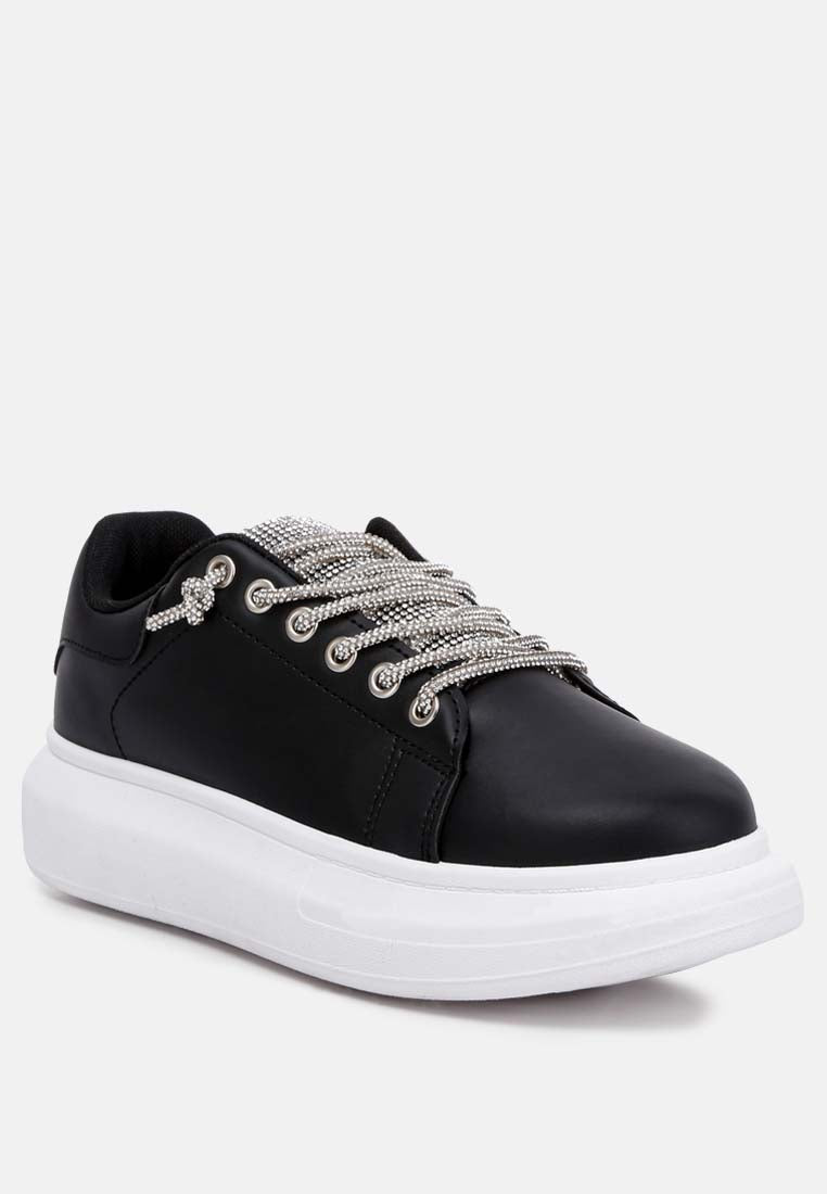 Jaxen Rhinestones Lace Up Sneakers by London Rag