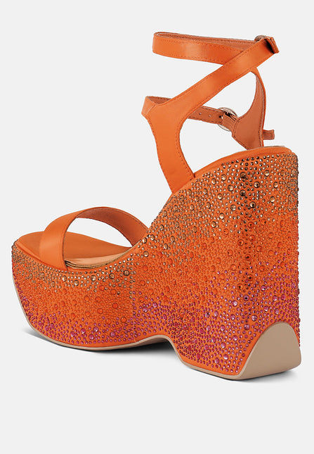 richness rhinestones embellished ultra high wedge sandals by London Rag