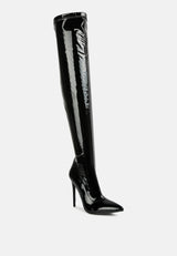 riggle long patent pu high heel boots by London Rag