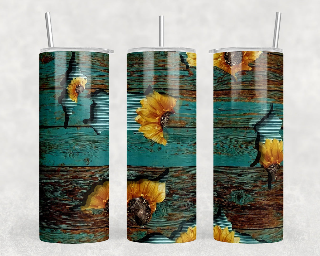 Rustic Sunflowers|Skinny Tumbler|Optional Bluetooth Speaker| Speaker Color Varies by Rowdy Ridge Co