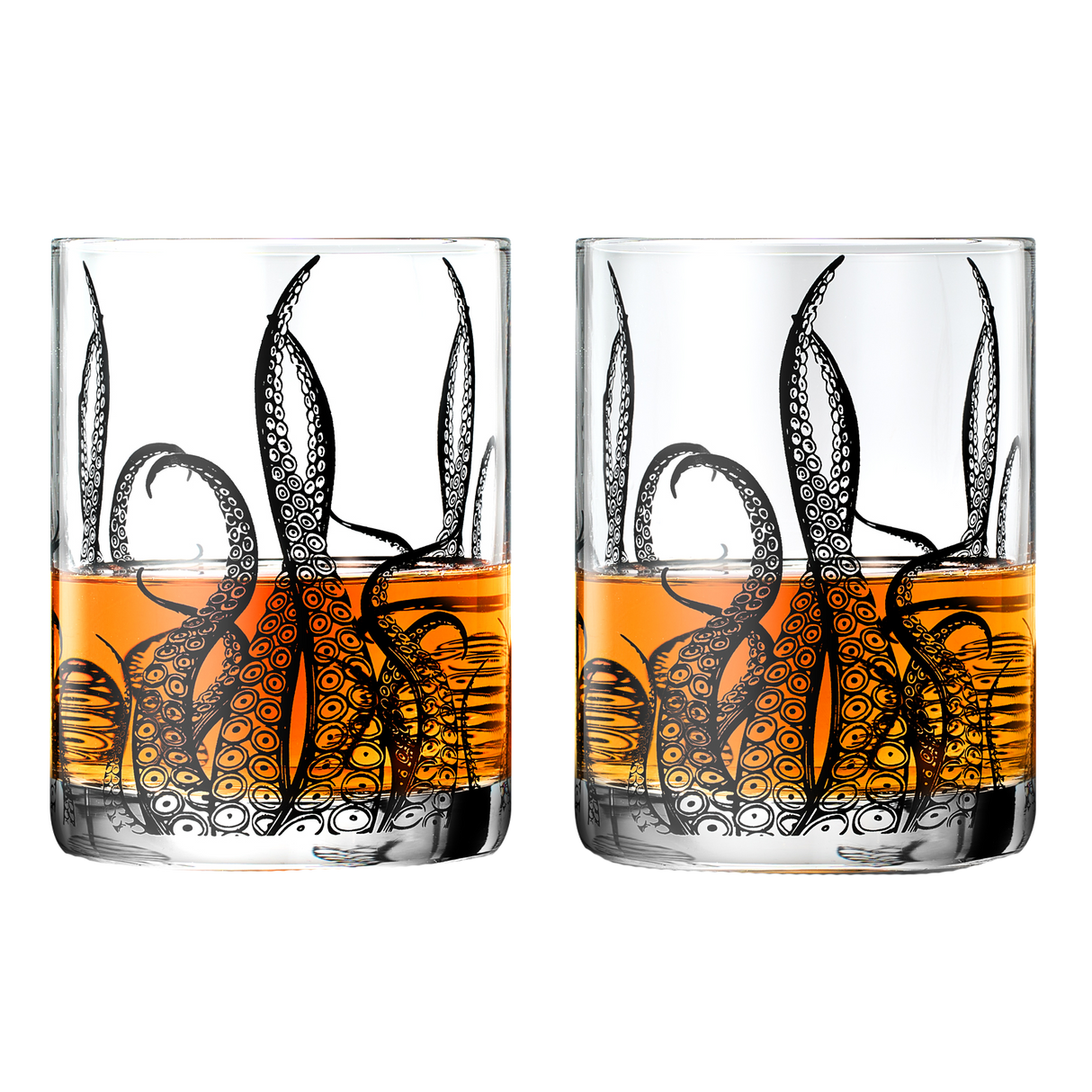 Octopus Tentacle Whiskey Glassware | Set of 2 | 9 OZ Handmade Craft Beer, Cocktail, Water, Bar Rock Glass - Kraken Tumbler Gift Set, Old Fashioned Rocks Glasses, Antique Design Extraordinary Detail by The Wine Savant