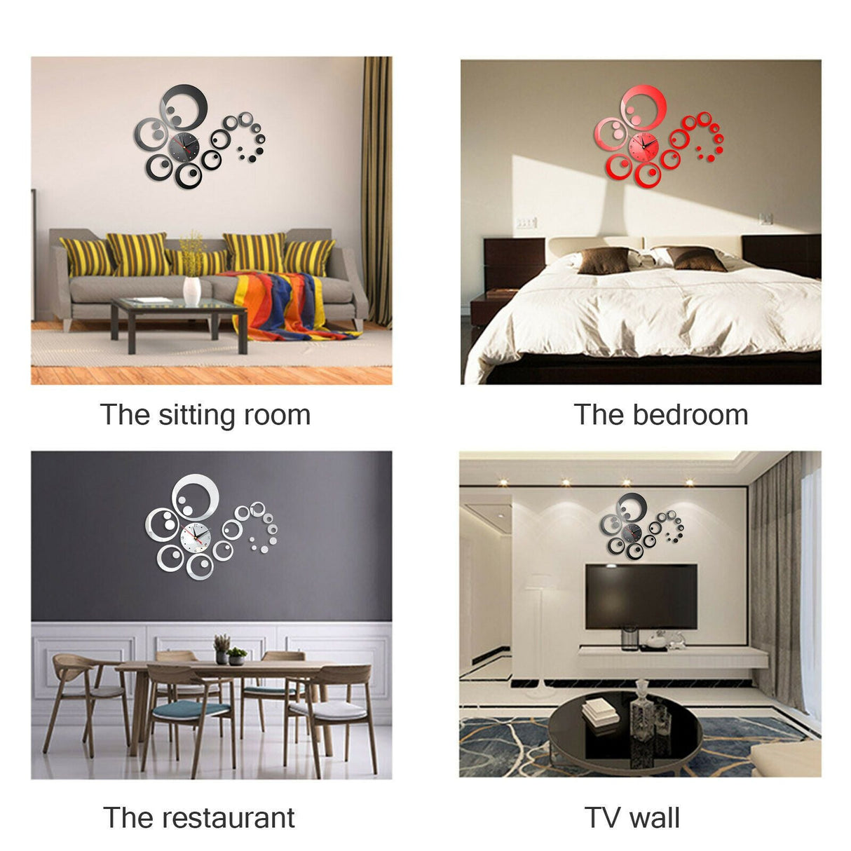 3D DIY  Home Modern Large Wall Clock Sticker Home Room Decor Art Decor  22- Silver _mkpt44 by Js House